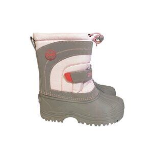 New Totes Meadows Girls Size 12 Snow Boots Grey & Pink Slip On Insulated Lining